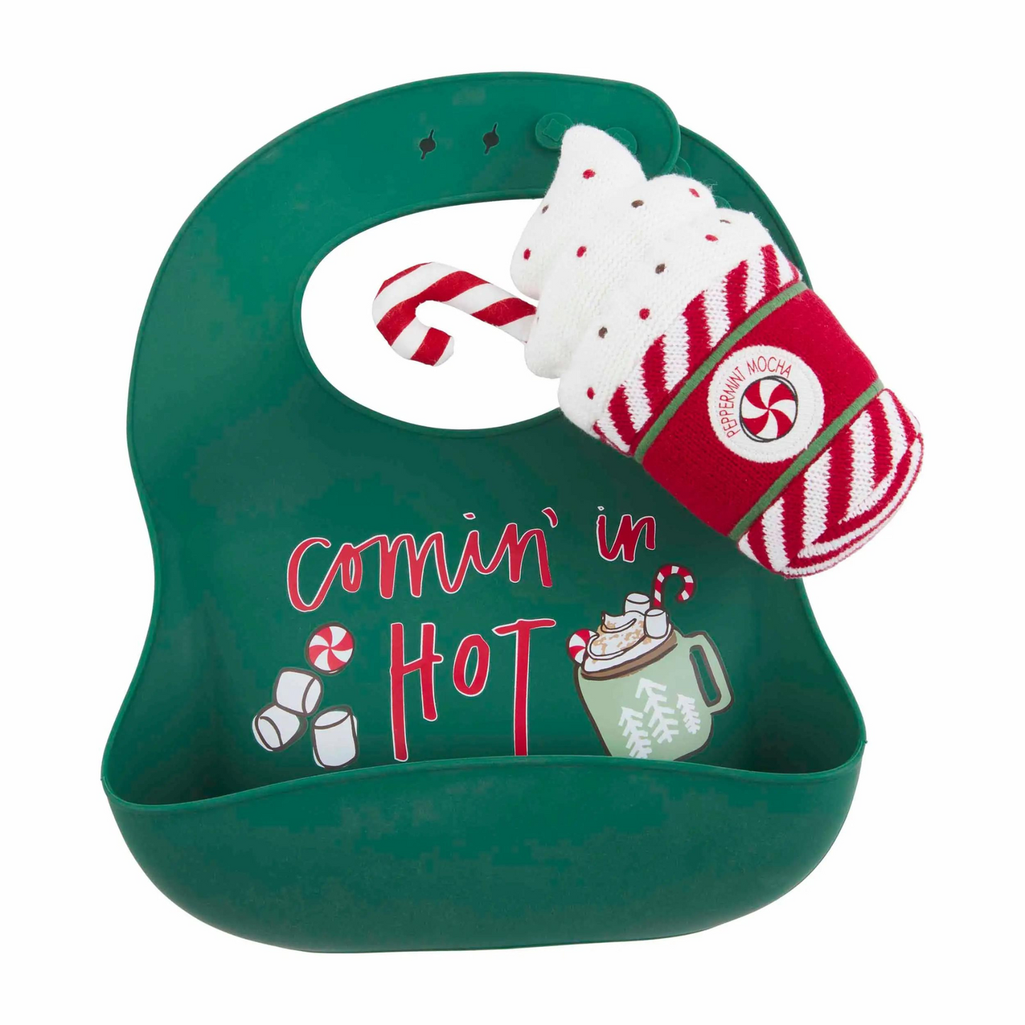 Silicone Bib & Rattle Set, Peppermint Mocha