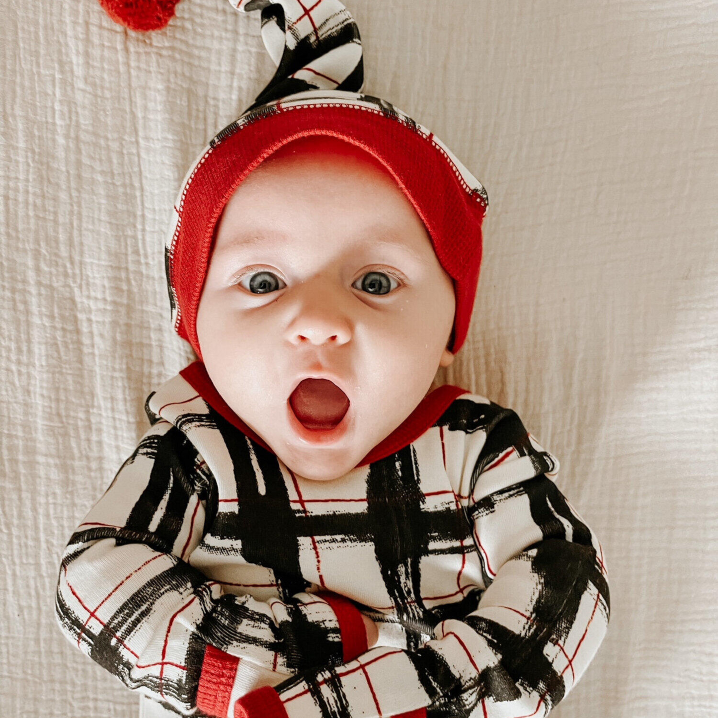 Organic Footie & Hat Set, Christmas Day Plaid