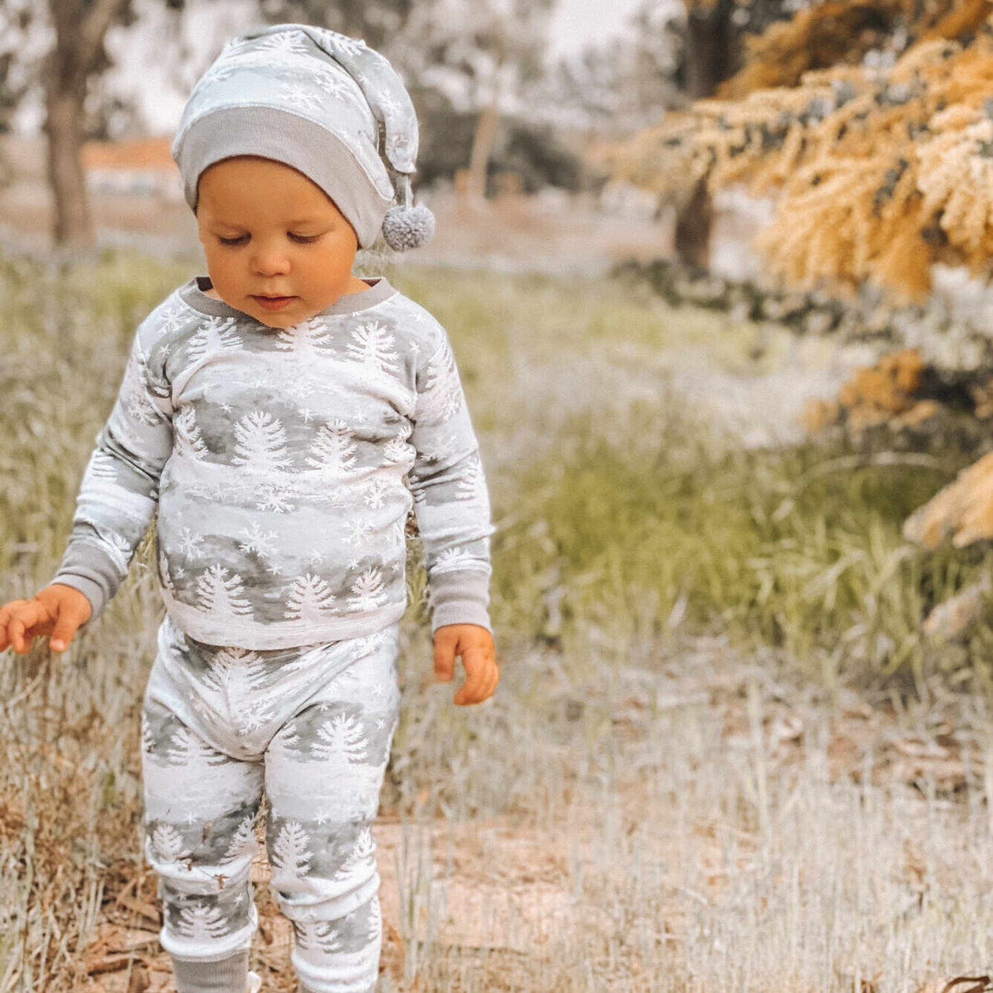 Organic Kids Long Sleeve PJ & Cap Set, Winter Wonderland