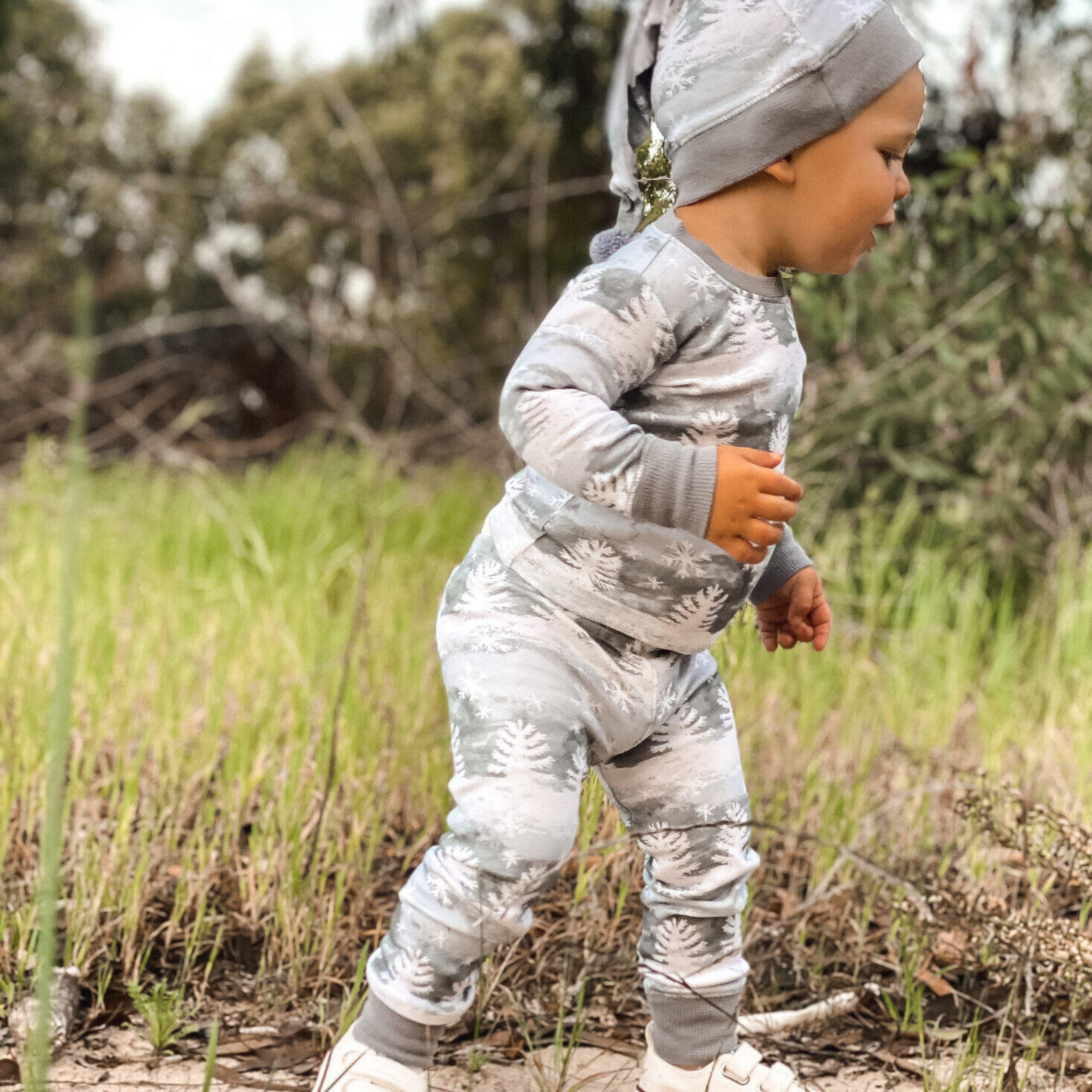 Organic Kids Long Sleeve PJ & Cap Set, Winter Wonderland