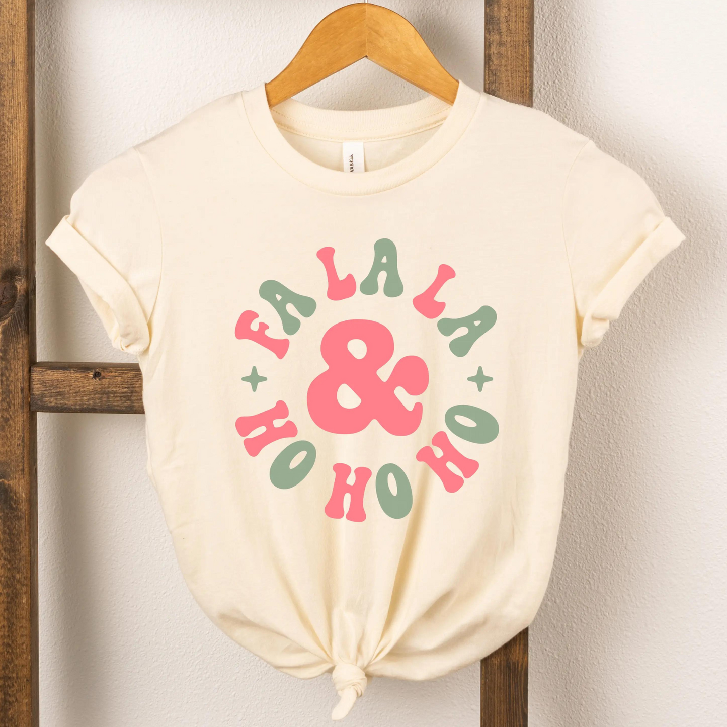 Fa La La & Ho Ho Ho Short Sleeve Tee, Cream