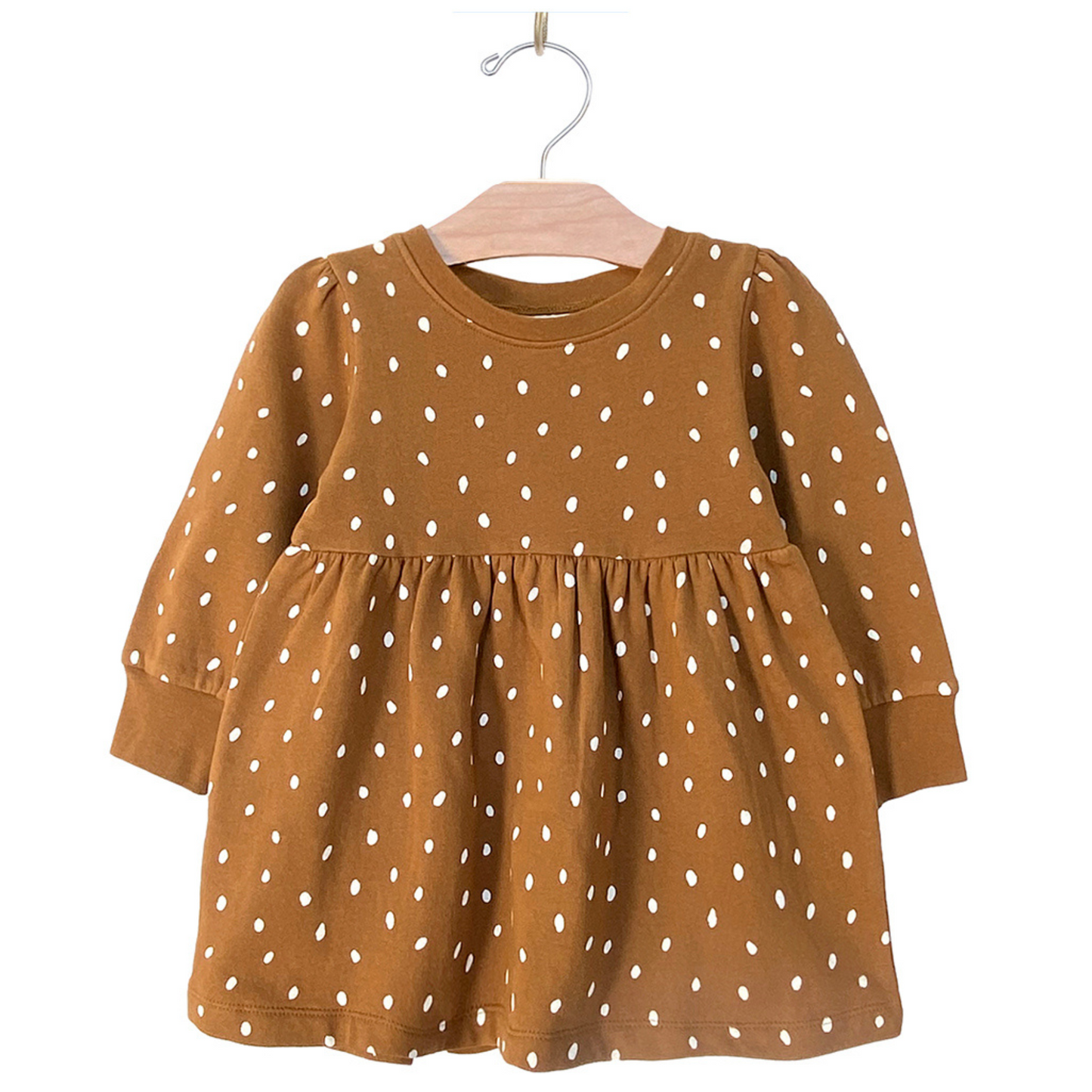 Fleece Deer Dot Dress, Curry