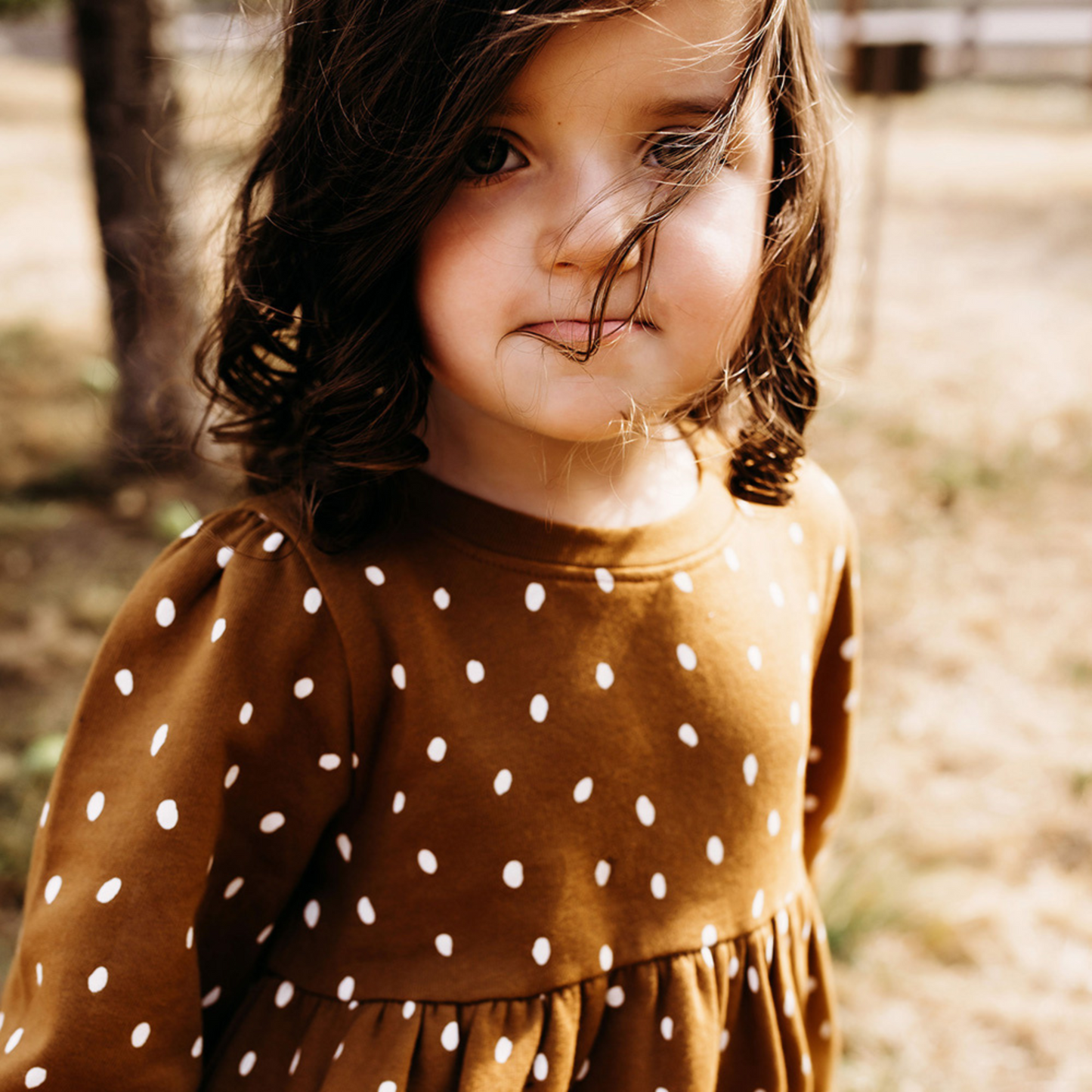 Fleece Deer Dot Dress, Curry
