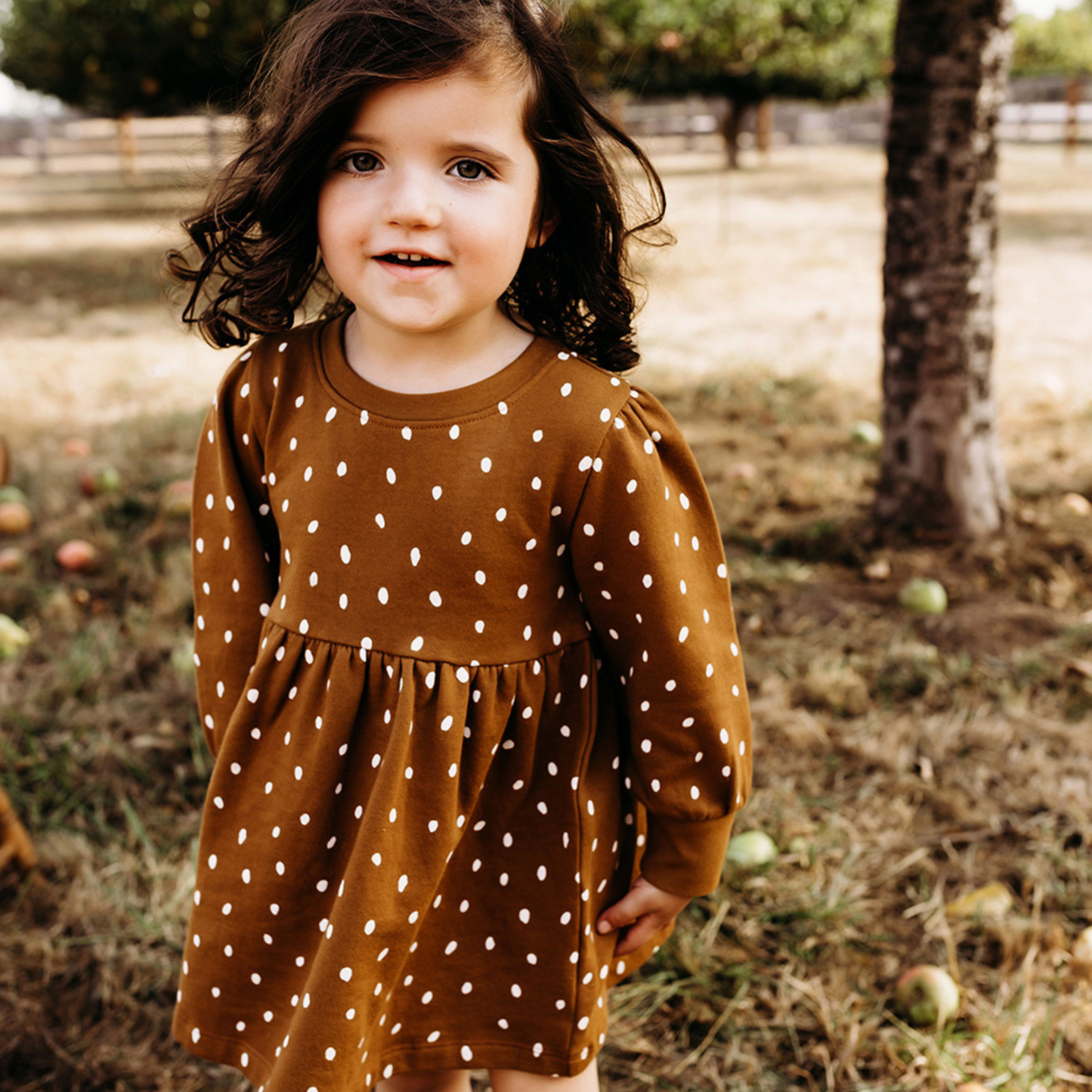 Fleece Deer Dot Dress, Curry