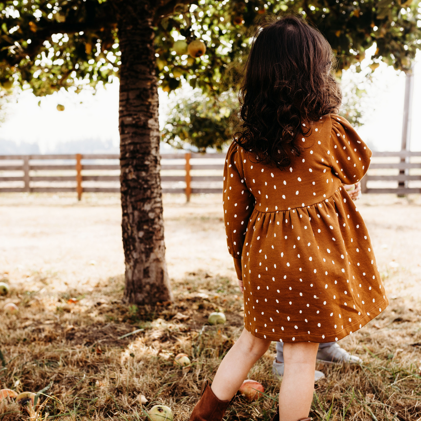 Fleece Deer Dot Dress, Curry