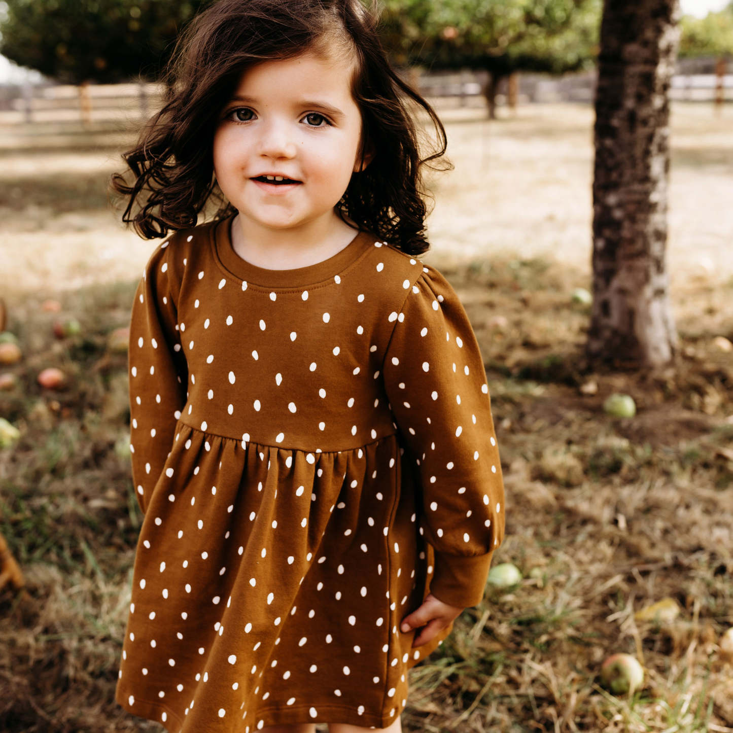 Fleece Deer Dot Dress, Curry