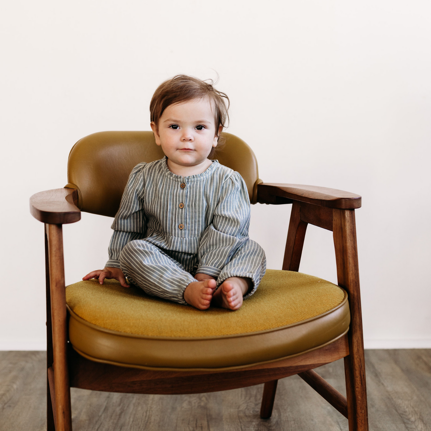 Cotton Frill Neck Romper, Granite Stripe