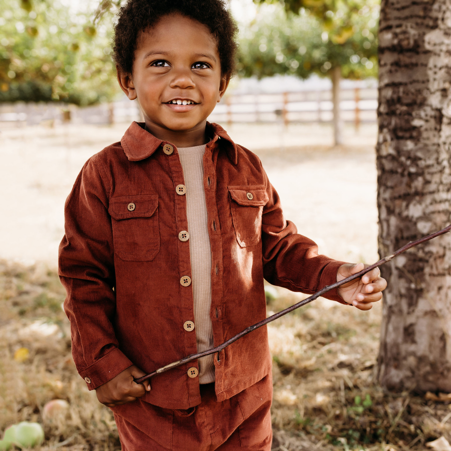 Corduroy Button Down Shirt, Rust