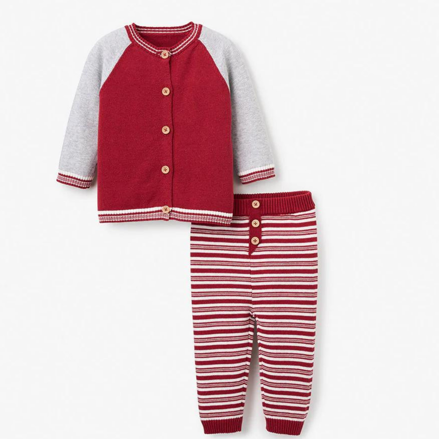 Santa Baby Varsity Jacket & Striped Pant Set, Red