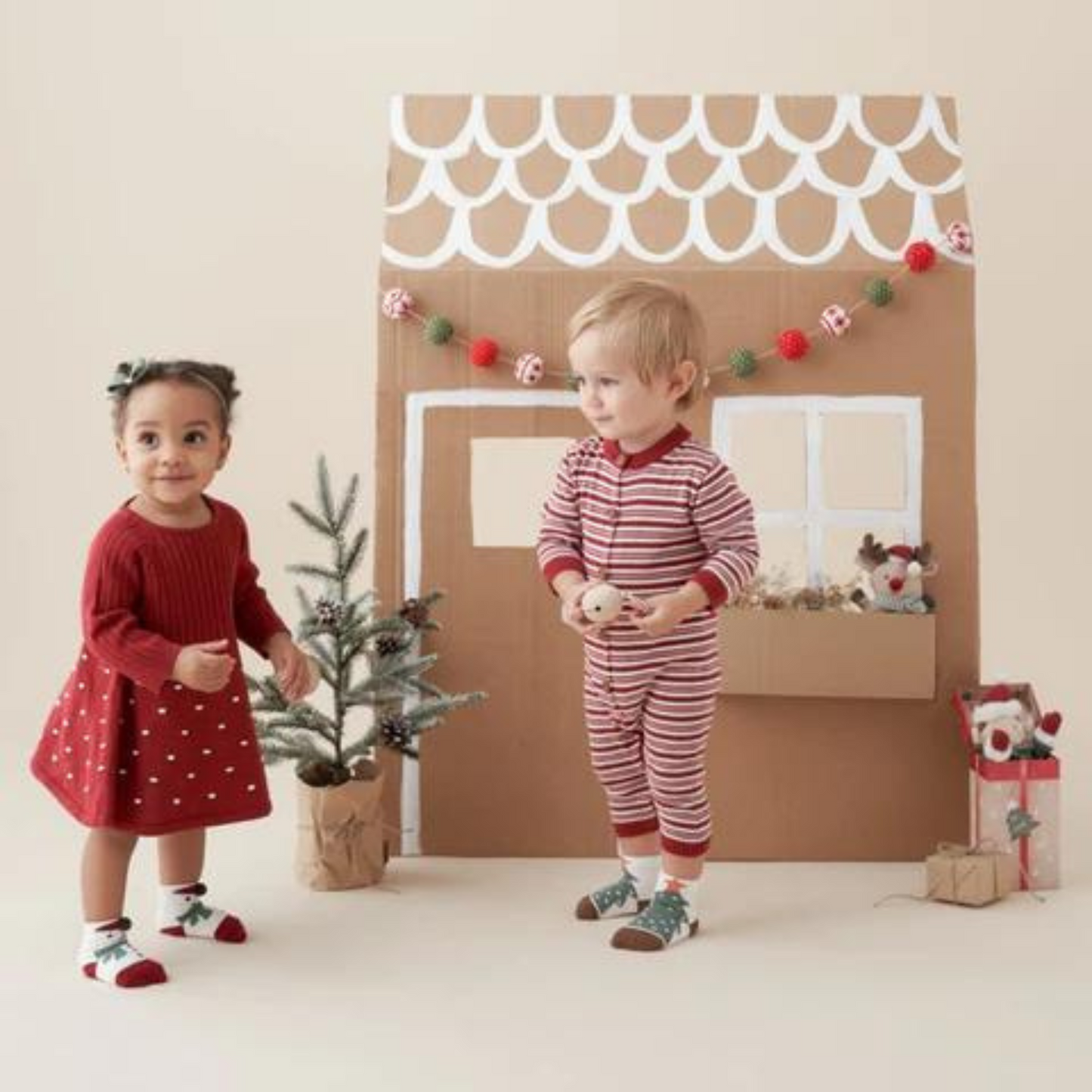 Baby Jumpsuit & Hat Set, Holiday Striped