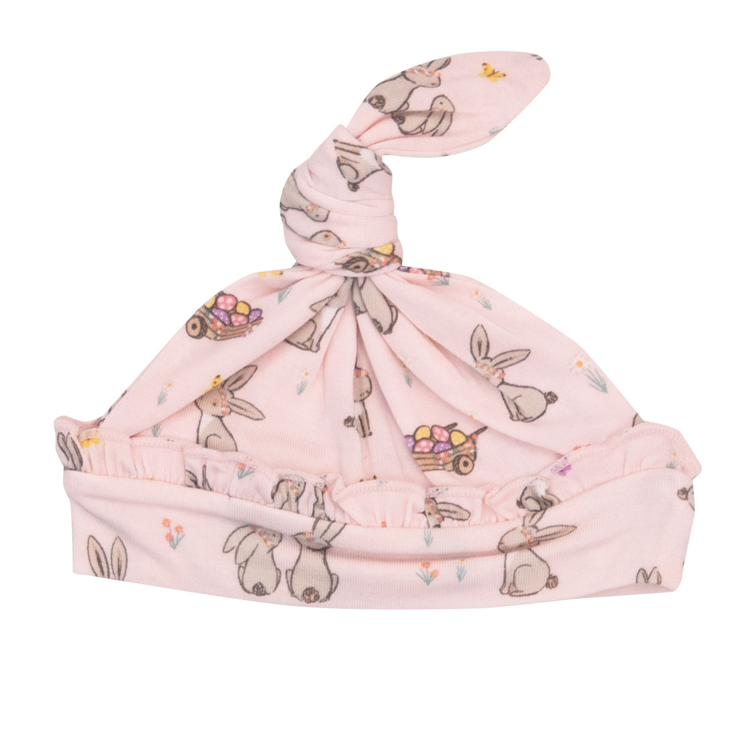 Ruffle Knot Beanie, Pink Bunnies