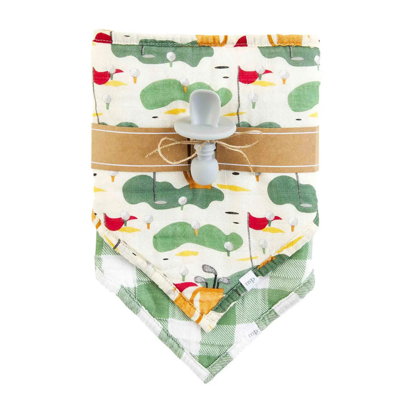 Muslin Bib & Spoon Set, Green Golf
