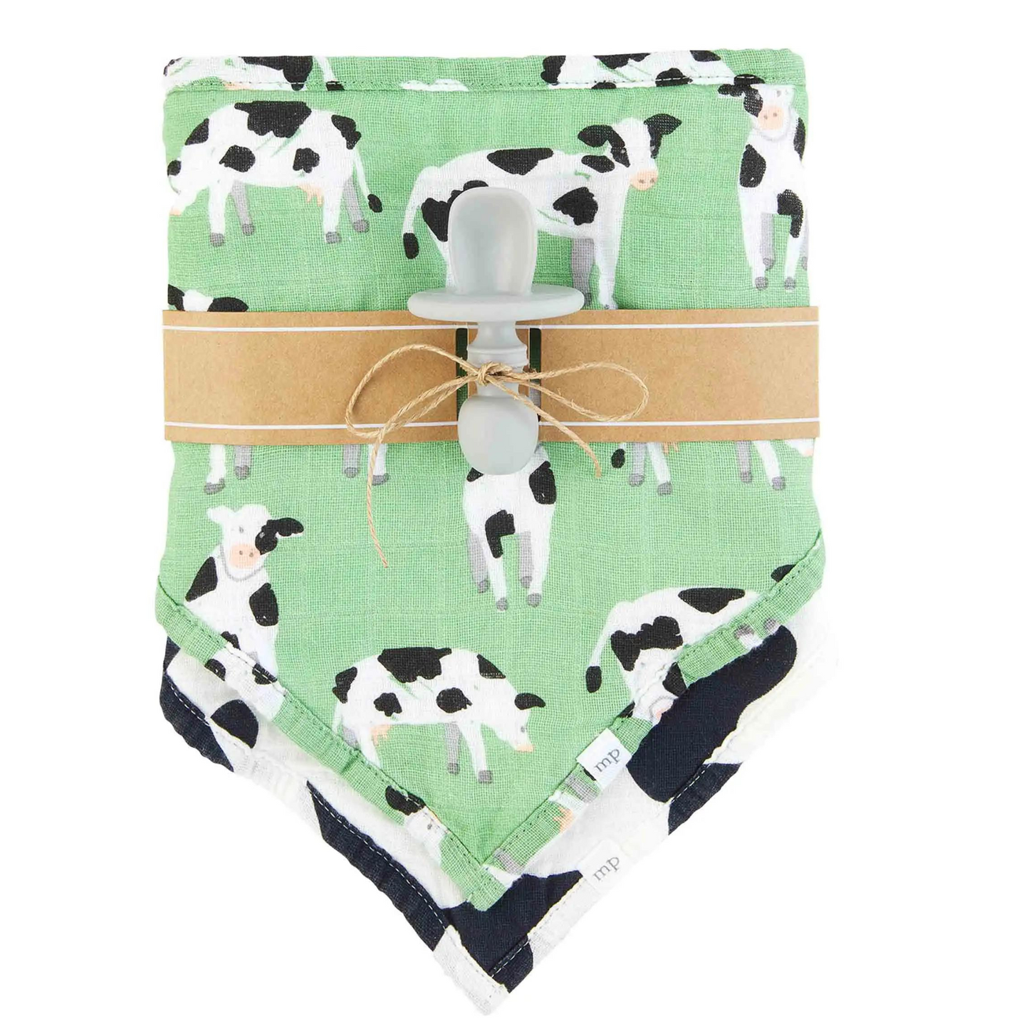 Muslin Bib & Spoon Set, Green Farm