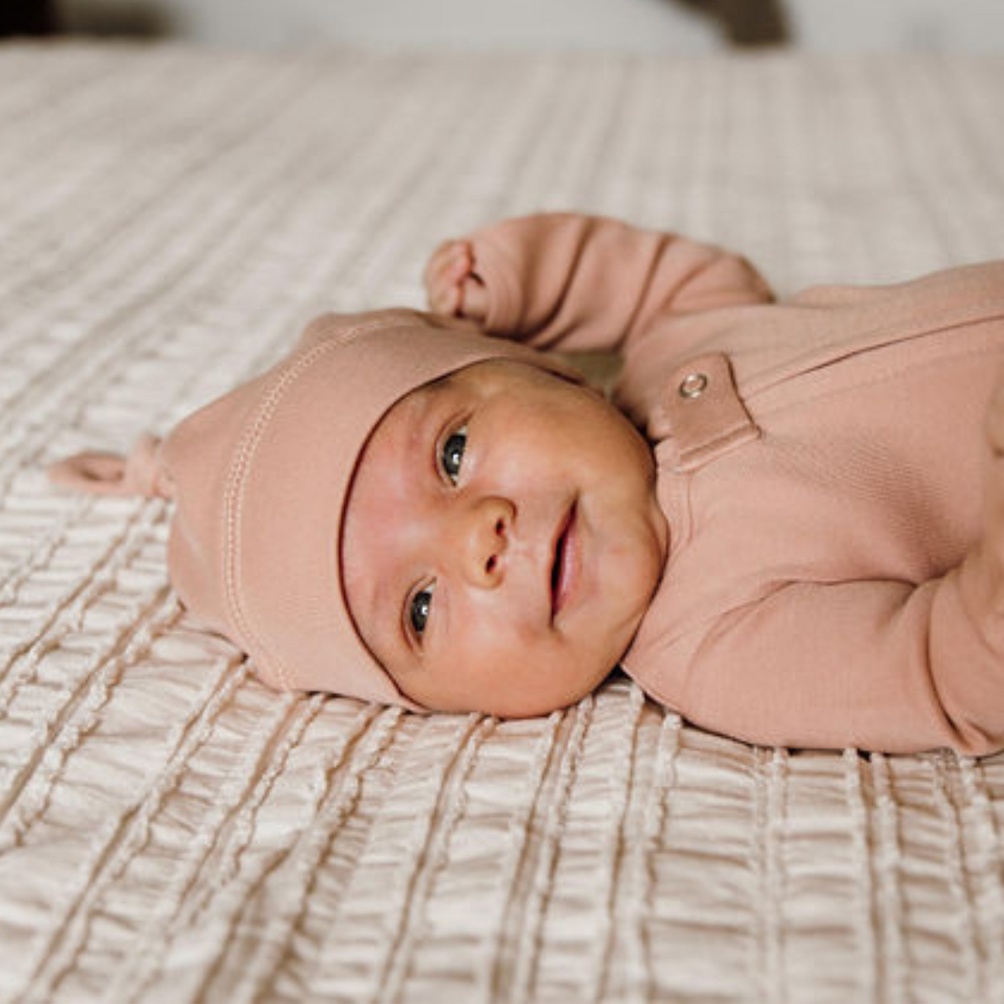 Organic Top Knot Beanie, Adobe