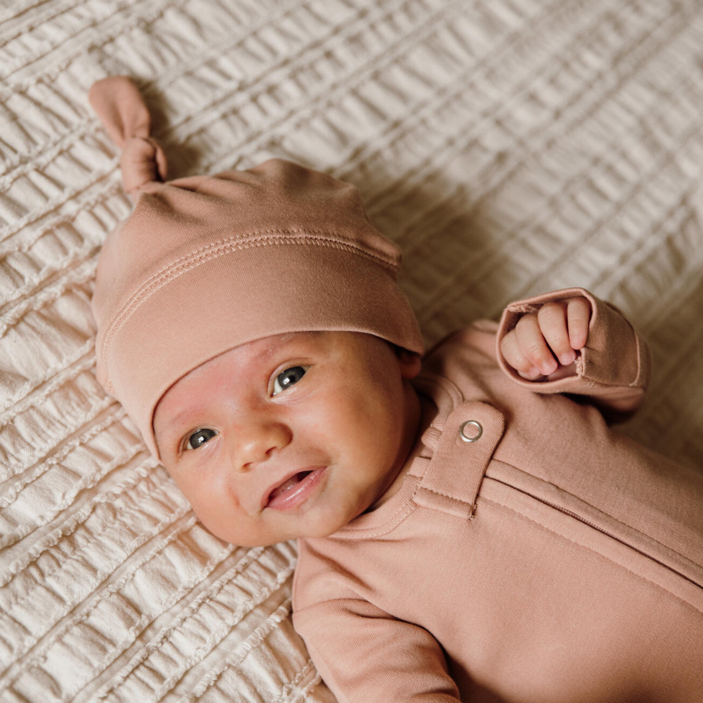 Organic Top Knot Beanie, Adobe