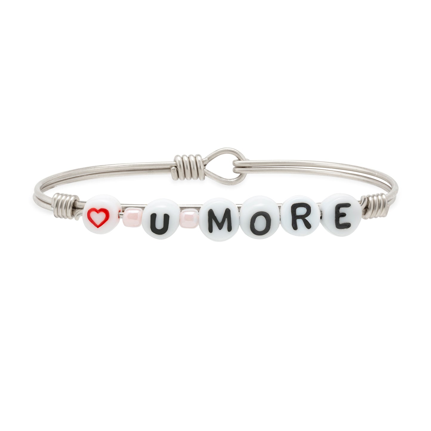 Love U More Letter Bead Bangle Bracelet, Silver