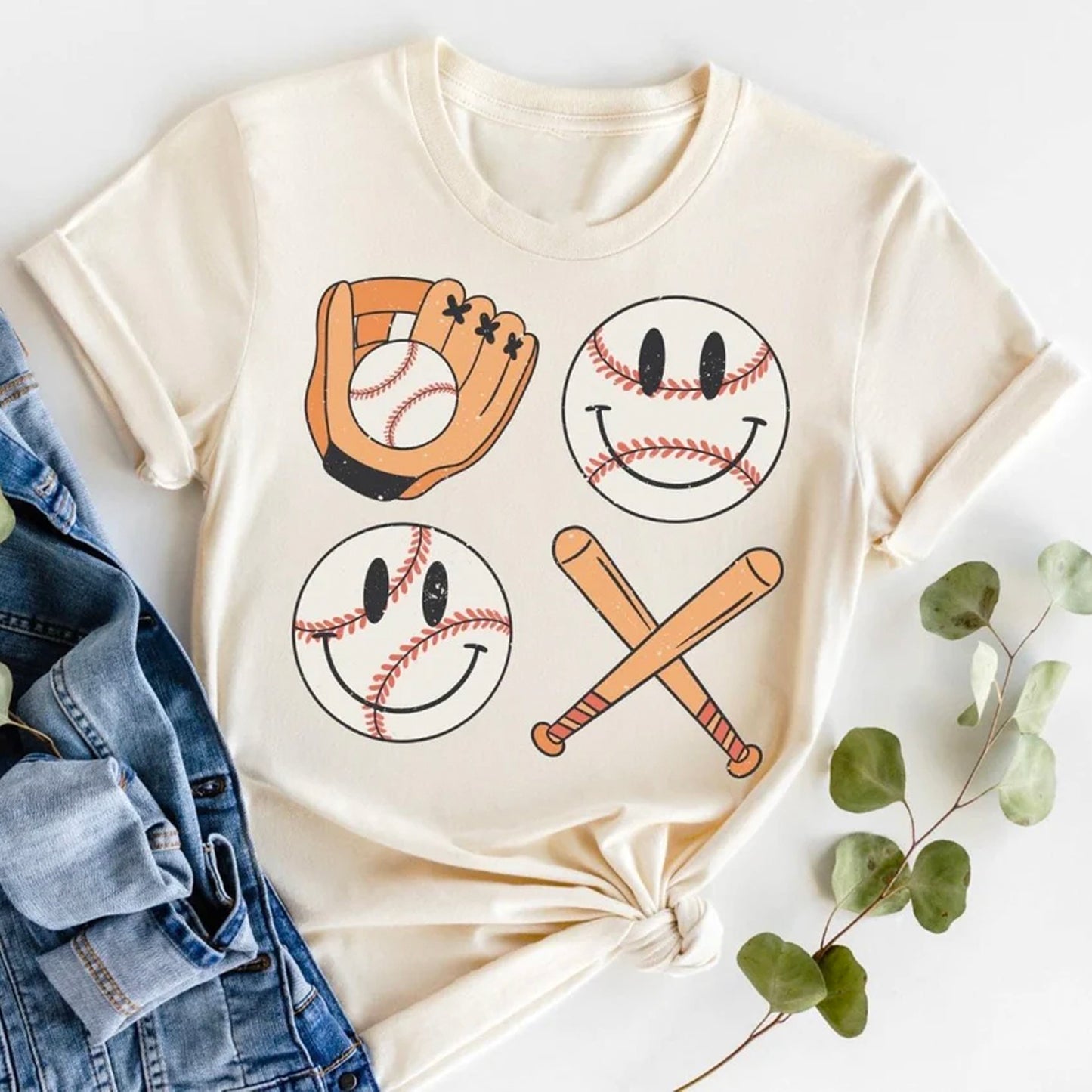 Baseball Happy Graphic Tee, Natural