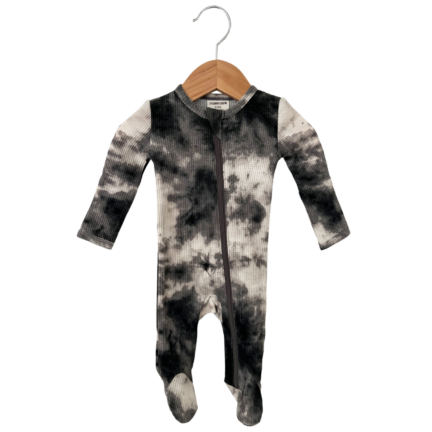 Organic Waffle Basic Zip Footie, Black Tie Dye