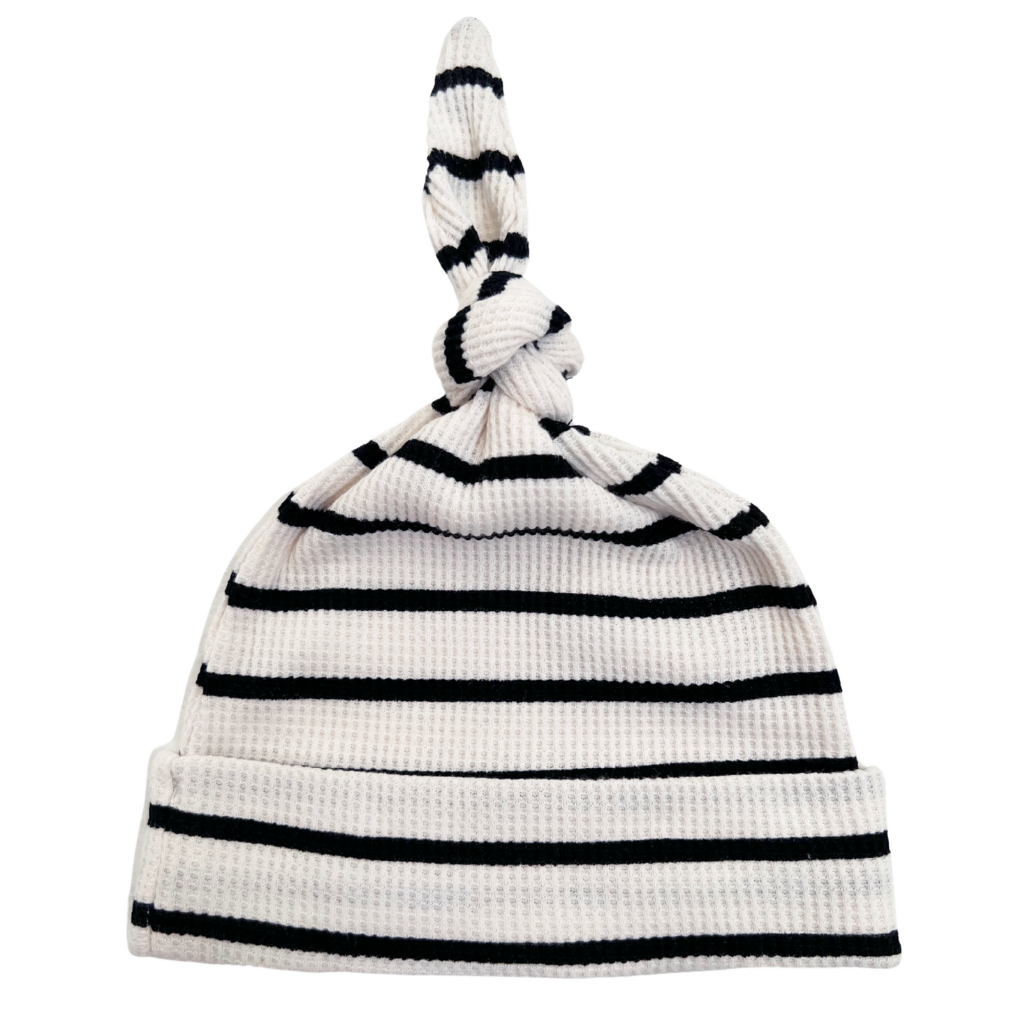 Organic Waffle Knot Beanie, Black Stripe