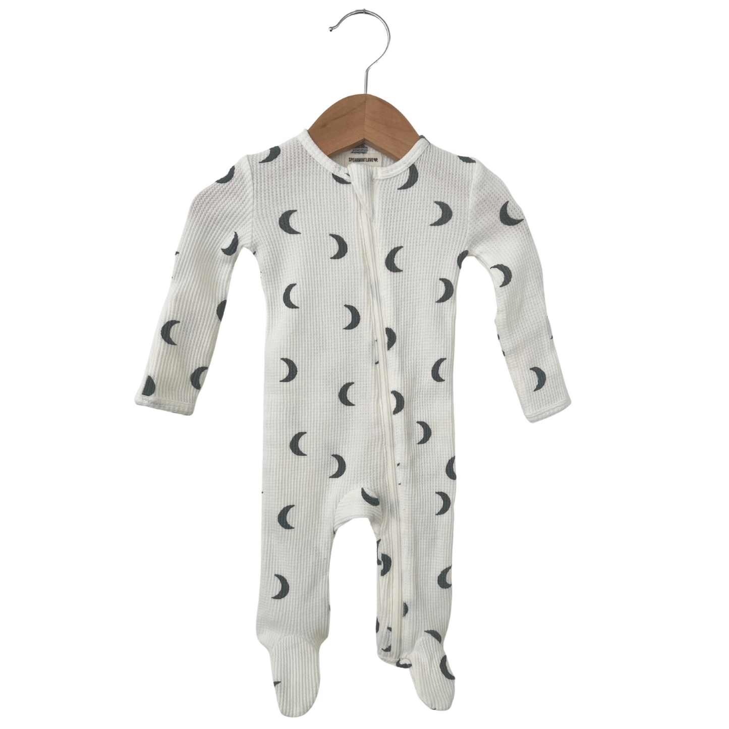 Organic Waffle Basic Zip Footie, White/Blue Moon