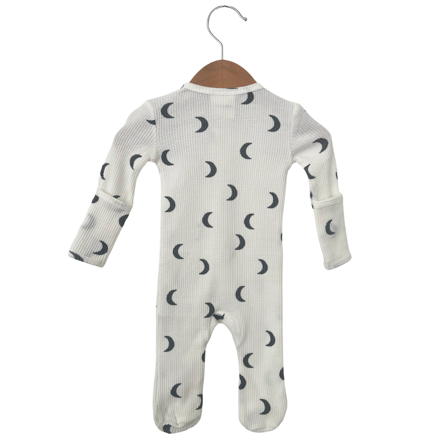 Organic Waffle Basic Zip Footie, White/Blue Moon