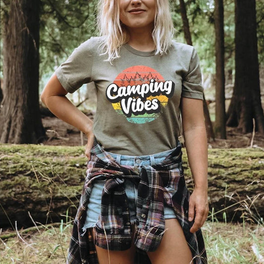 Camping Vibes Graphic Tee, Heather Military Green