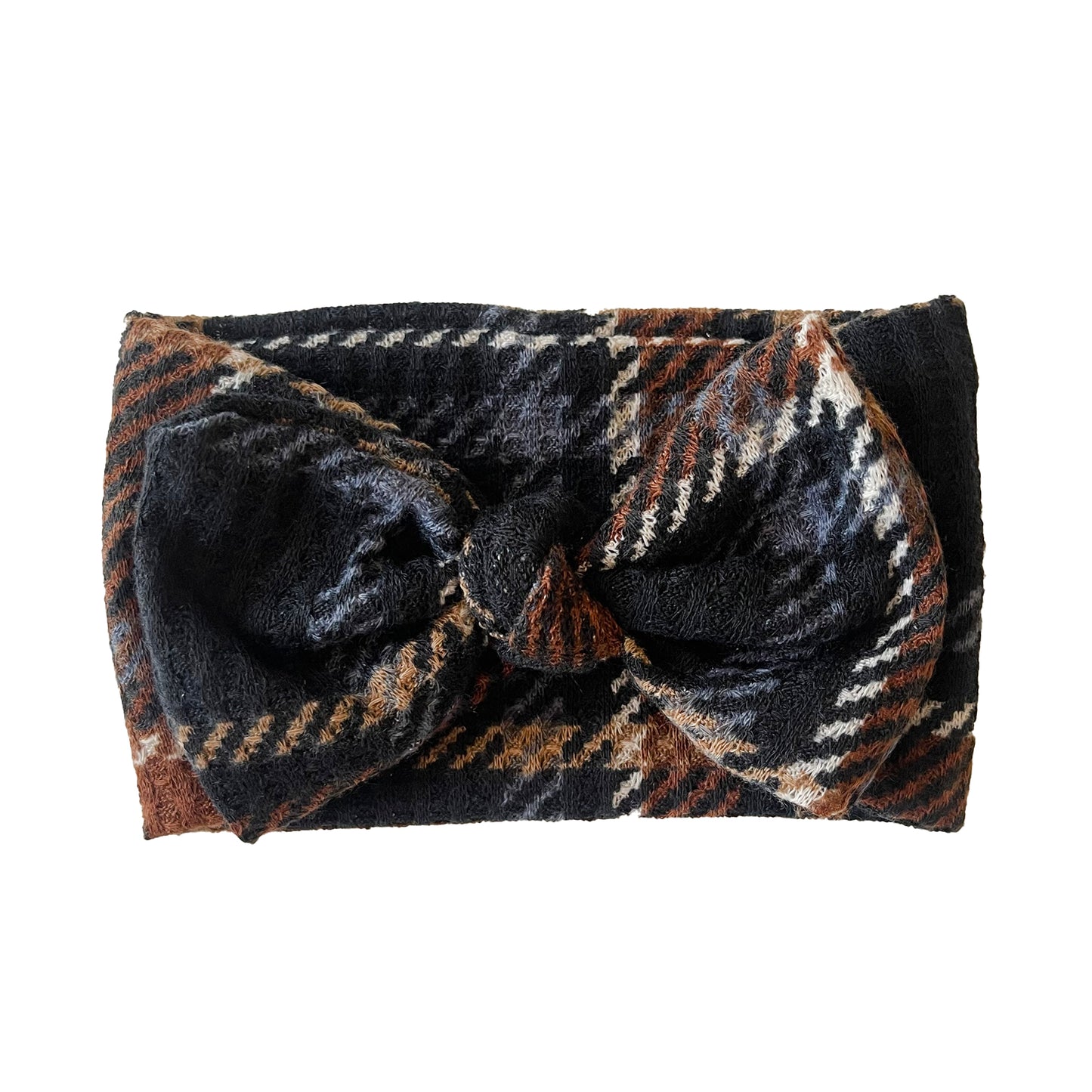 Waffle Bow Headband, Derby Plaid
