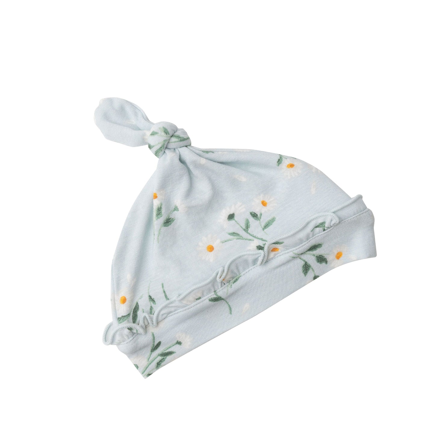 Ruffle Knot Beanie, Blue Daisies