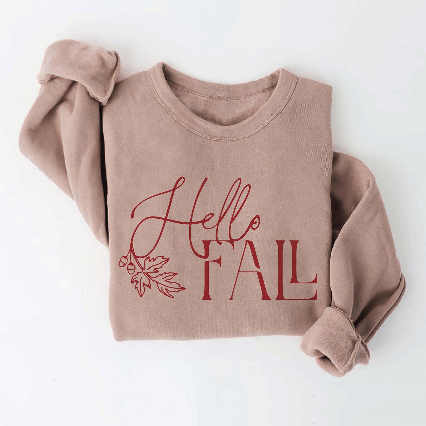 Hello Fall Women's Graphic Fleece Sweatshirt, Tan