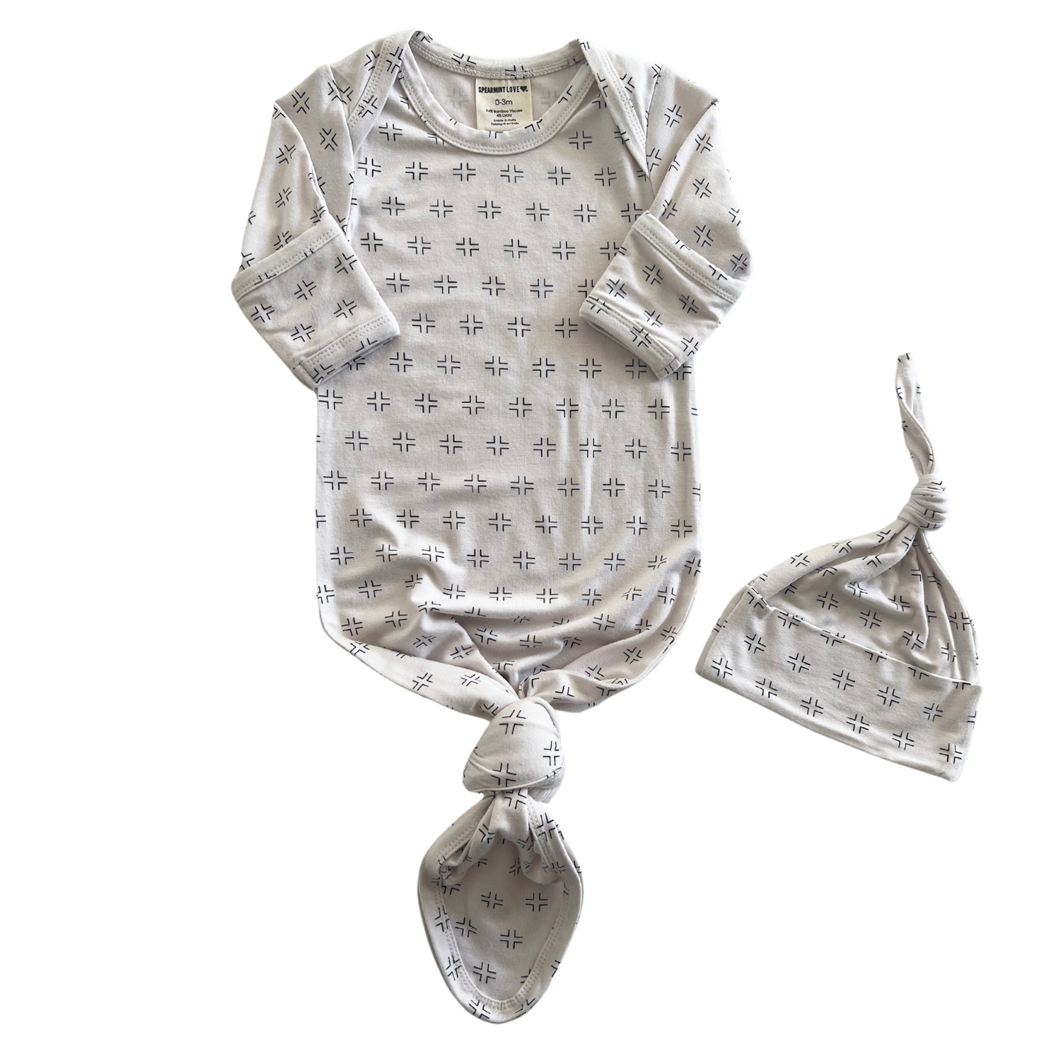 Knotted Gown & Hat Set, Natural/Black Geo SpearmintLOVE