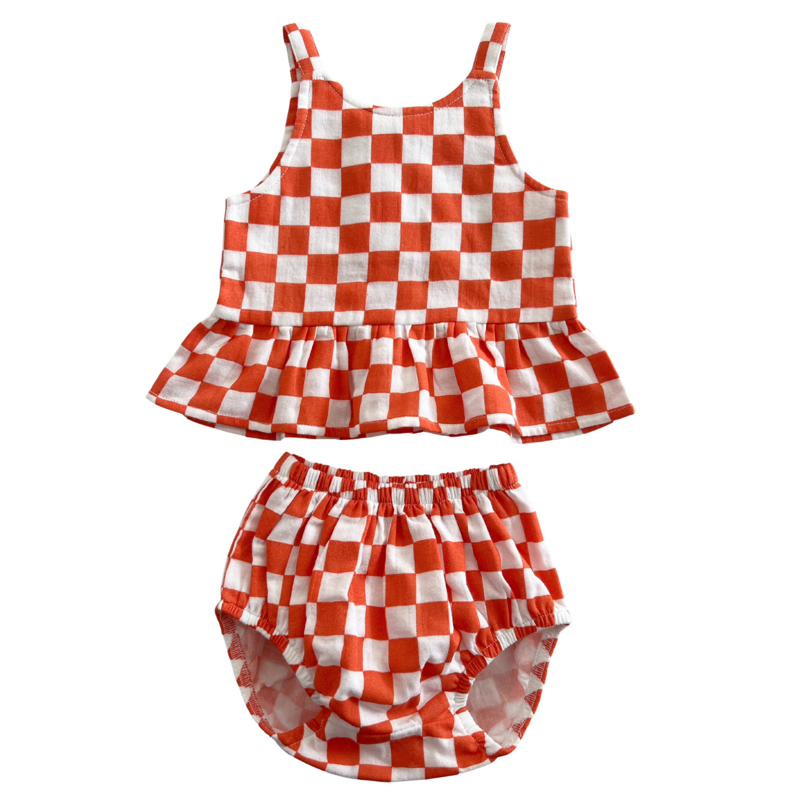 Baby Girls Casual Checkerboard Sleeveless Knit Onesie Clothes