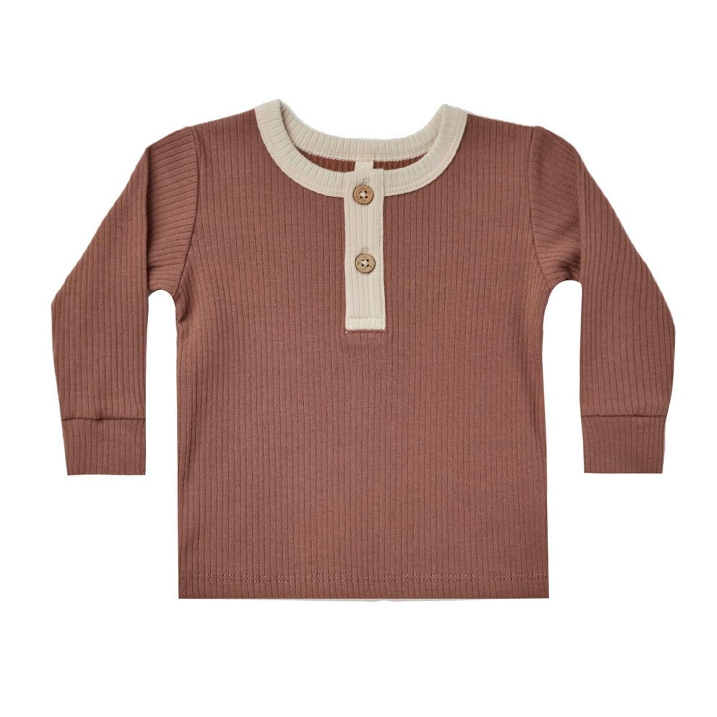 Ribbed Long Sleeve Henley, Pecan