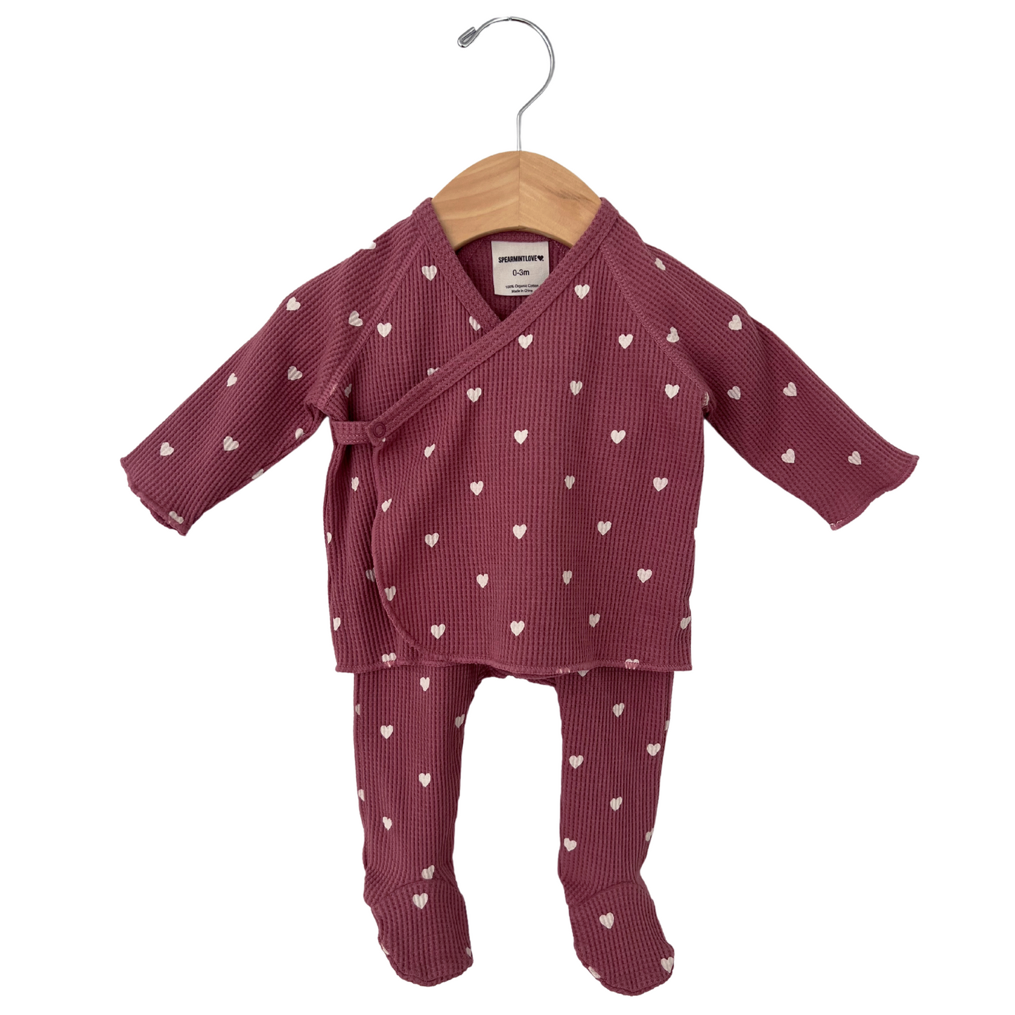 Organic Waffle Kimono & Pant Set, Mauve Heart