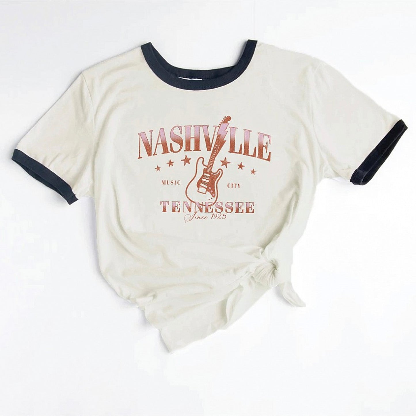 Nashville Tennessee Ringer Women's Graphic Tee, Natural/Black