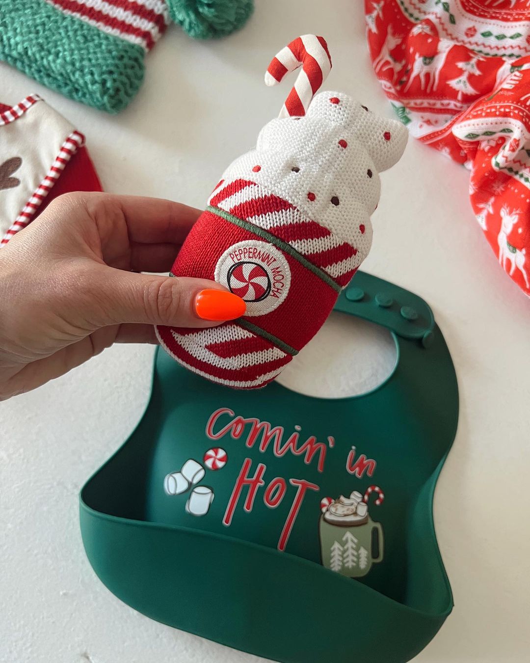 Silicone Bib & Rattle Set, Peppermint Mocha