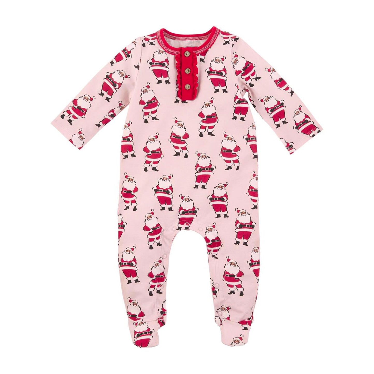 Footed Romper, Pink Santa