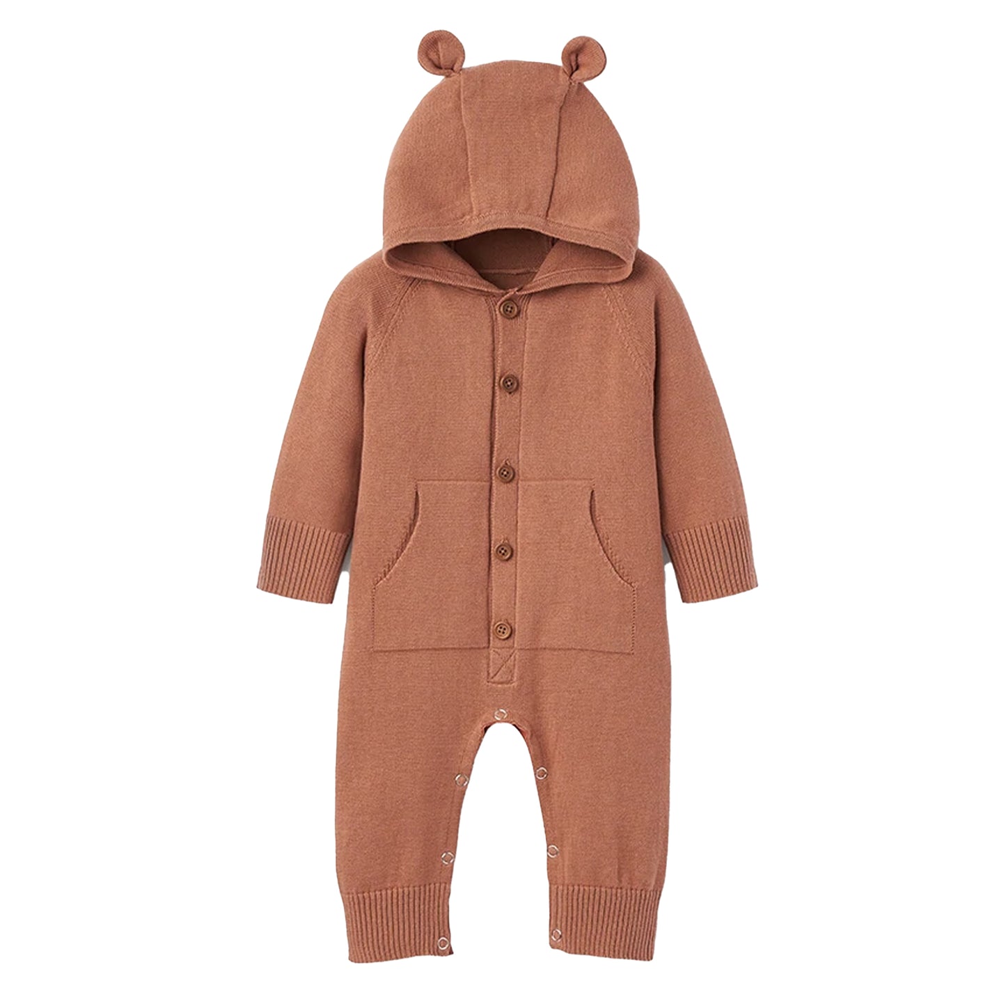 Bear Hooded Knit Jumpsuit, Rust