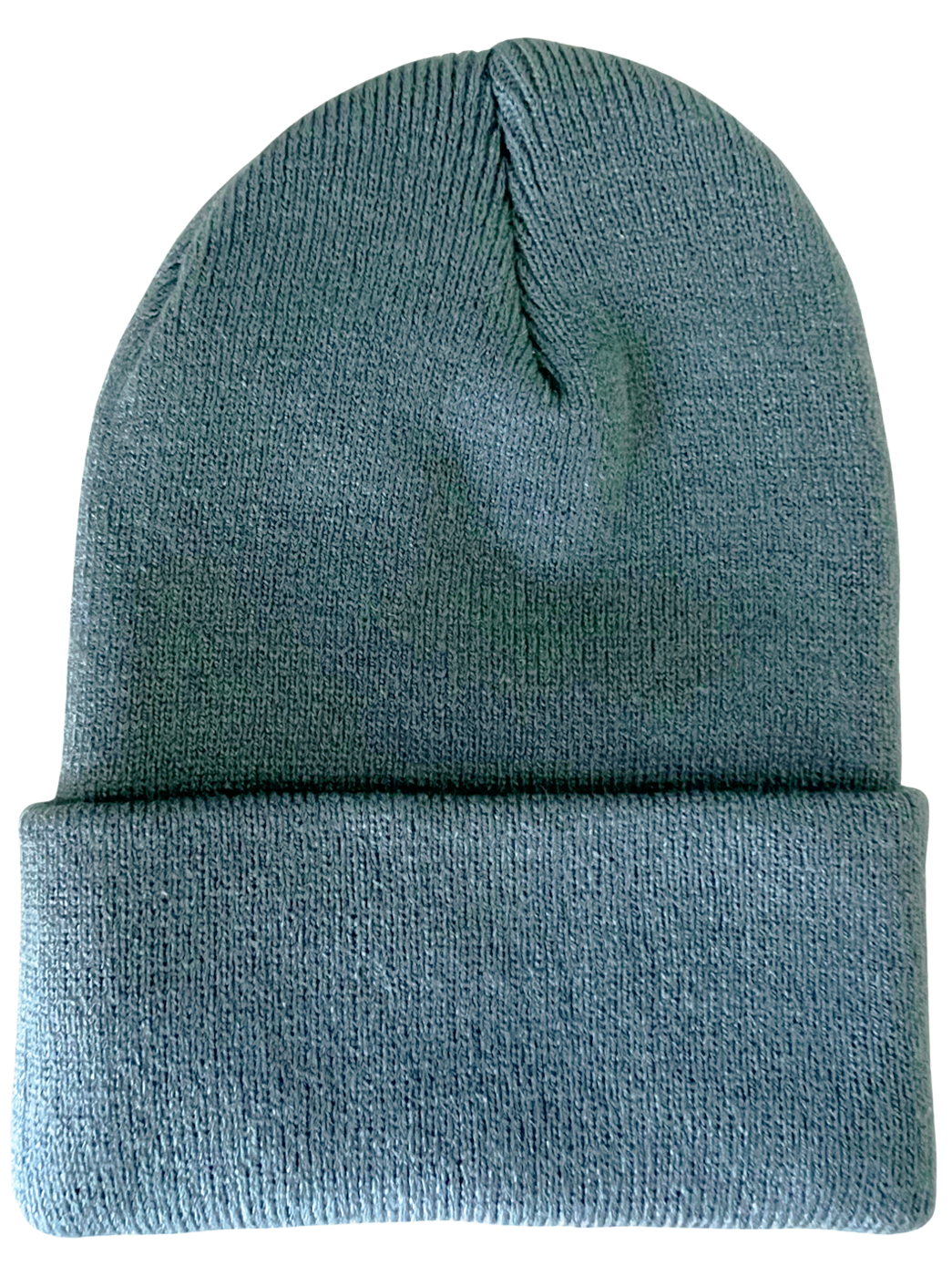 Light blue knit beanie hat folded at the bottom, displayed flat against a white background.