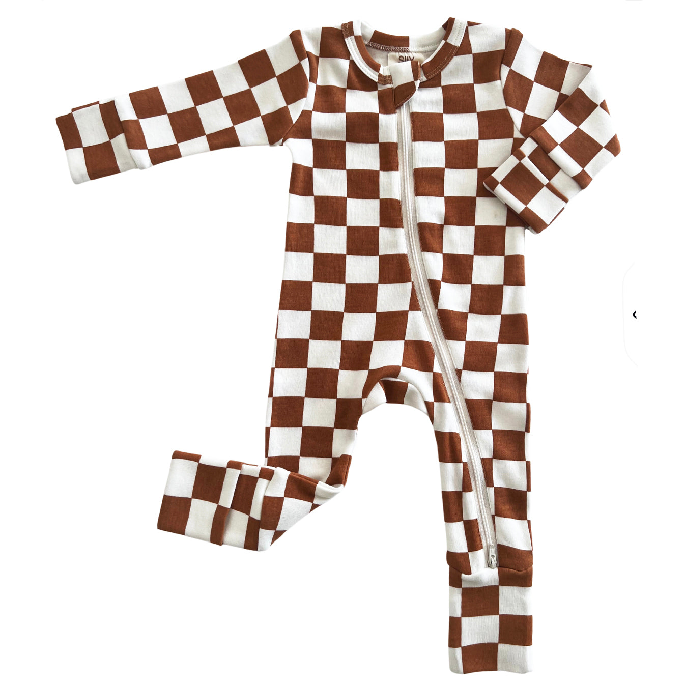 Stracciatella Checkerboard / Organic 2-Way Zip Romper