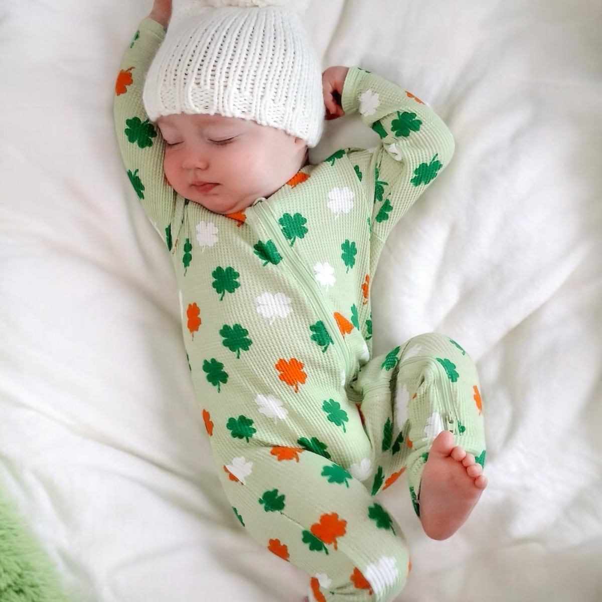 Organic Waffle 2-way Zip Romper, Green Clover – Spearmintlove