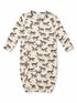 Cream-colored baby gown with a horse print and snap buttons along the side. Ideal for newborns up to 3 months.