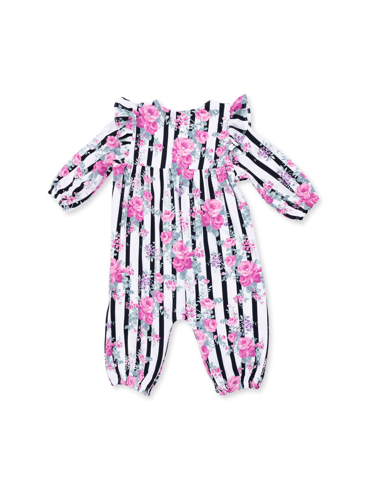 Ruffle Sleeve Romper, Cabbage Rose Stripe