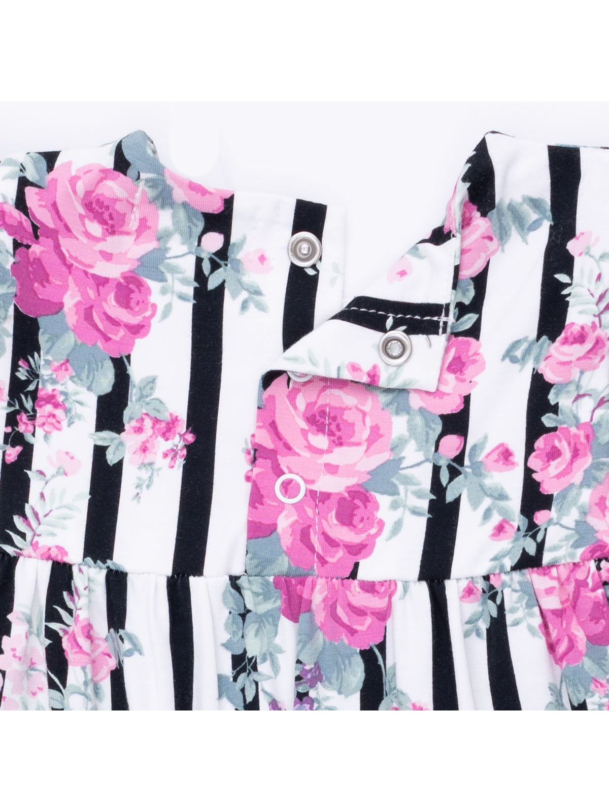 Ruffle Sleeve Romper, Cabbage Rose Stripe