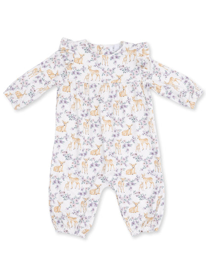 Ruffle Sleeve Romper, Floral Deer
