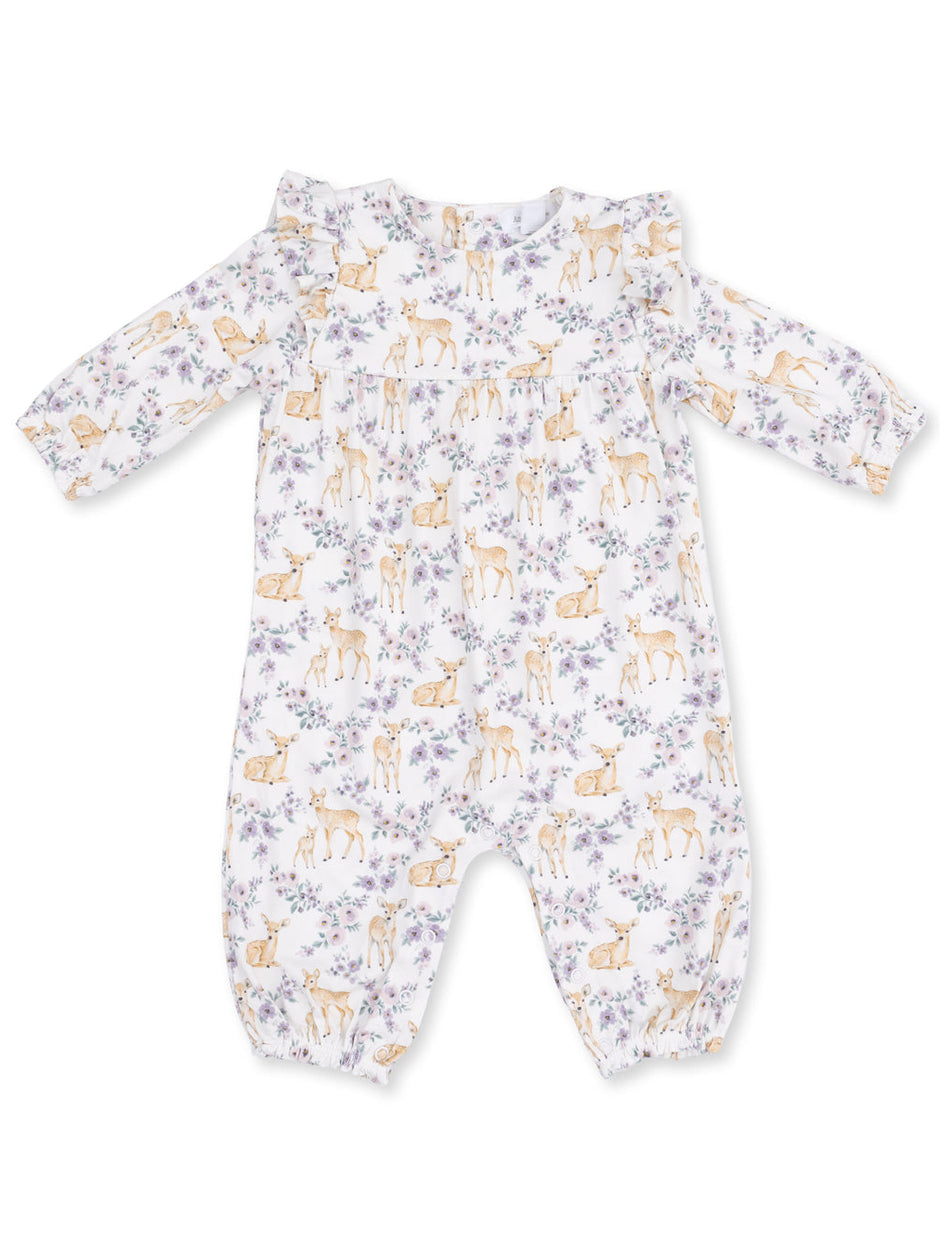 Ruffle Sleeve Romper, Floral Deer