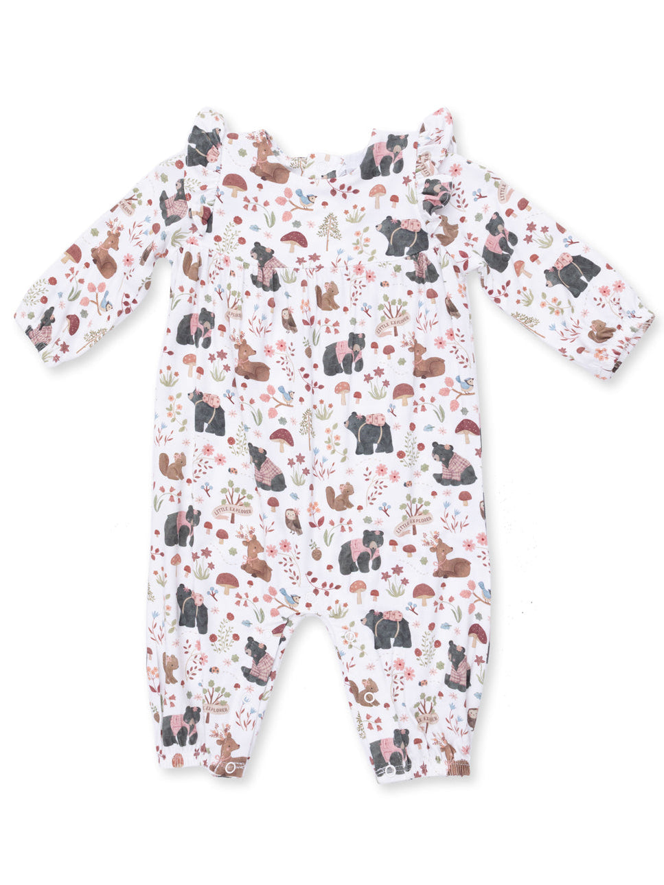Ruffle Sleeve Romper, Southern Woodland Animals Pink