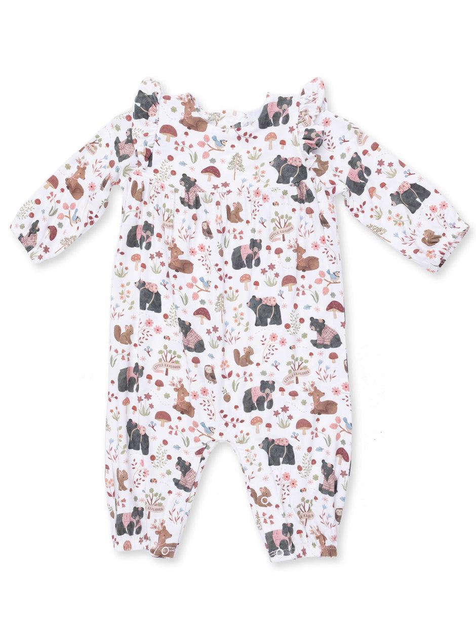 Ruffle Sleeve Romper, Southern Woodland Animals Pink