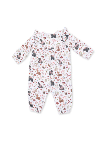 Ruffle Sleeve Romper, Southern Woodland Animals Pink