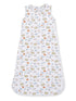 Toddler sleep sack with football and sports-themed print in white, featuring playful graphics and sleeveless design.