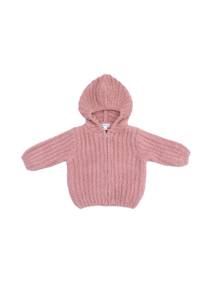 Chenille Hooded Jacket with Striped Texture, Rose